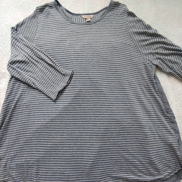 GUC Plus Size Lucky Brand Woven Back Chambray Blue & White Striped Top – Size 2X - Picture 4 of 11
